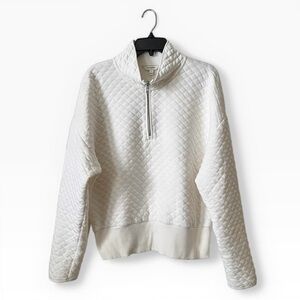 Banana Republic Quilted Quarter Zip Sweatshirt Women's L Ivory Oatmeal Heather